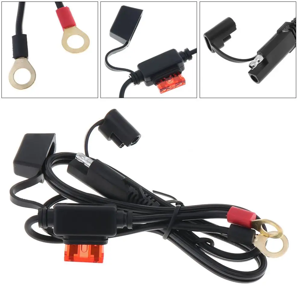 

12V-24V 10A ABS + Metal SAE Motorbike Connection Line with Fuse Waterproof and Round Terminal