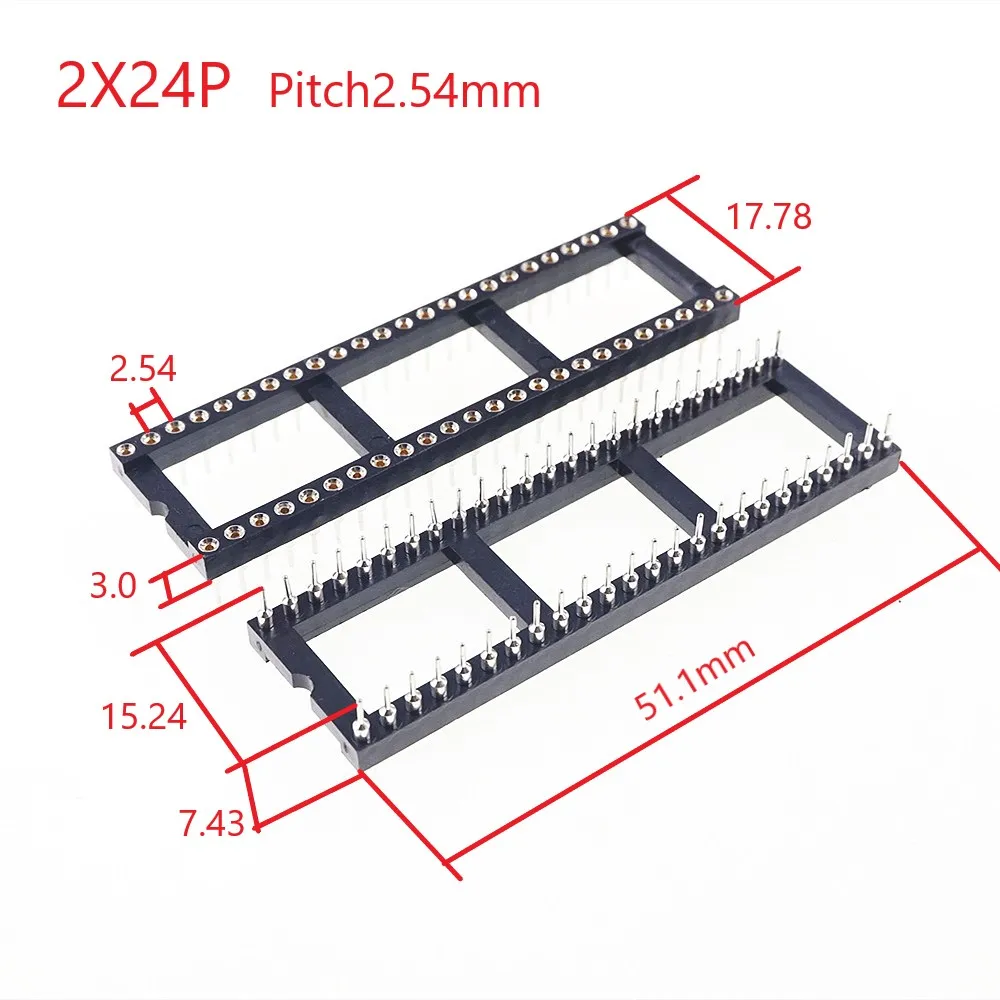 

5pcs IC Socket 48 Pin DIP Machined Pin Socket Round Sleeve inner 0.5 mm Through Holes Tin