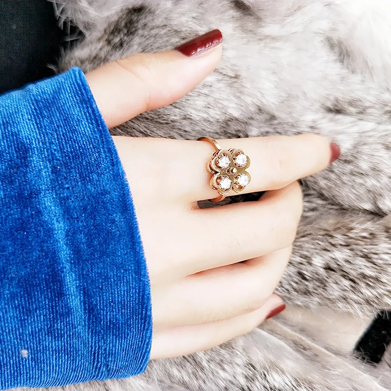 YUN RUO 316 L Titanium Steel Jewelry Swiveling Flower Ring Mosaic Zircon Weeding Rose Gold Fashion Woman Gift Never Fade | Украшения и