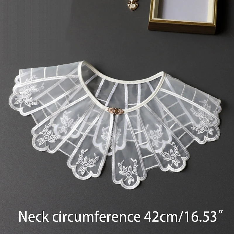 

Chinese Style Embroidery Floral Lace Fake Collar Shawl Vintage Button Necklace
