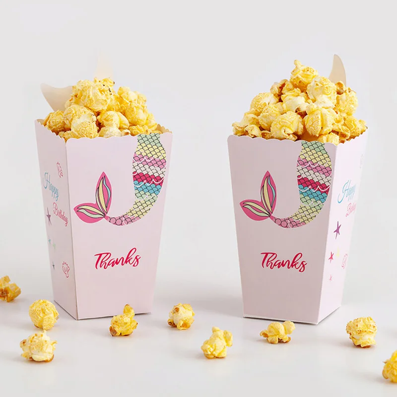 12 шт. коробка для попкорна в форме русалки с днем рождения бумажный пакет печенья