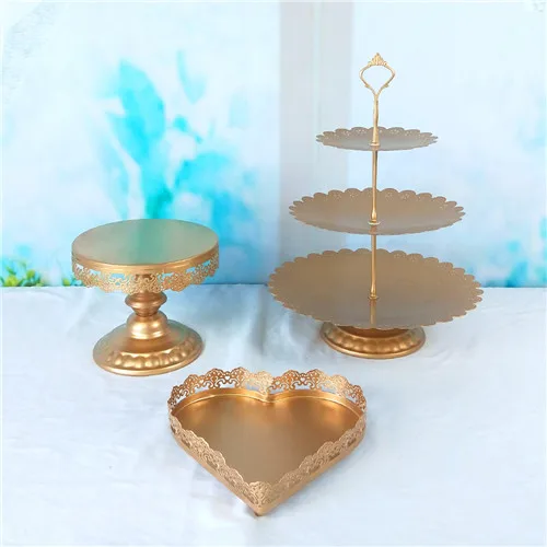 Tobs metal gold cake stand set for wedding cup cake holder decorating tools candy bar stand tray suppliers - Цвет: 3pcs