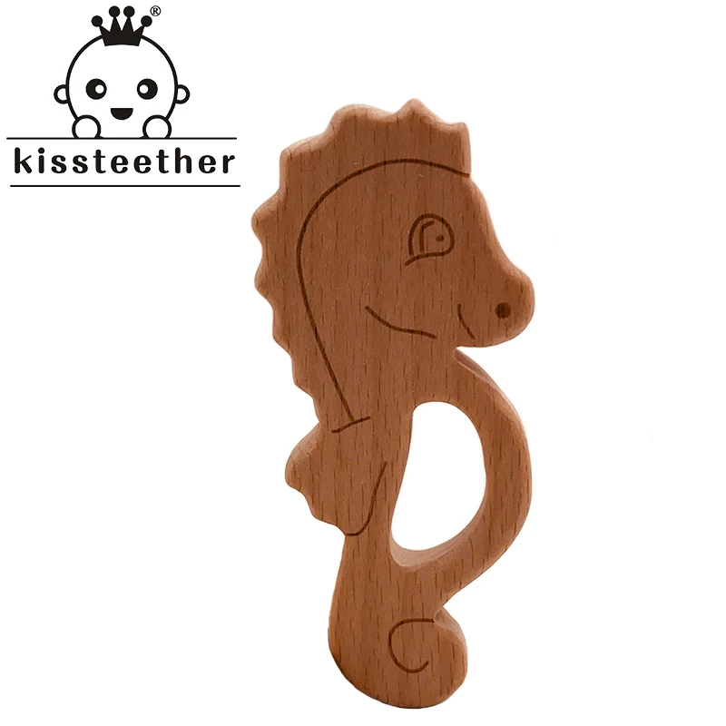 

Kissteether Baby Wooden Teether Beech Wood Cartoon Hippocampus Teething Toys Montessori Inspired Nursing Pendant Baby Teether
