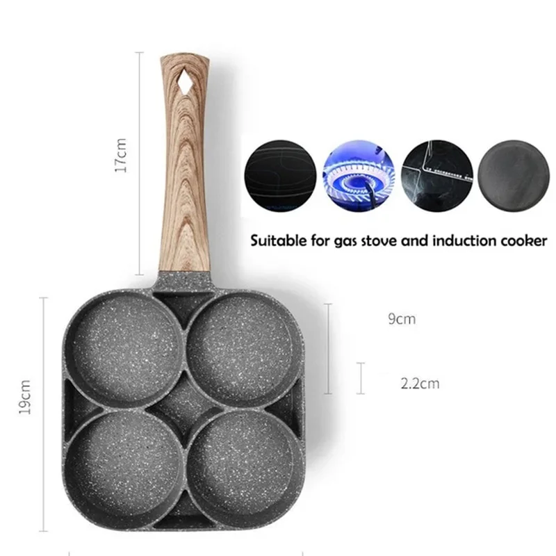 

4 Hole Fried Egg Burger Pan Non-stick Multipurpose Egg Frying Pan Kitchen Utensil MYDING