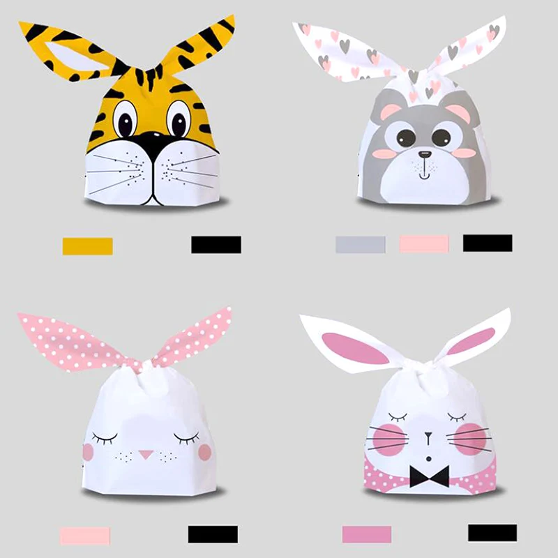 Милый Тигр Медведь Кролик уши мешок Печенье Закуска пластиковый Шоколад Конфеты