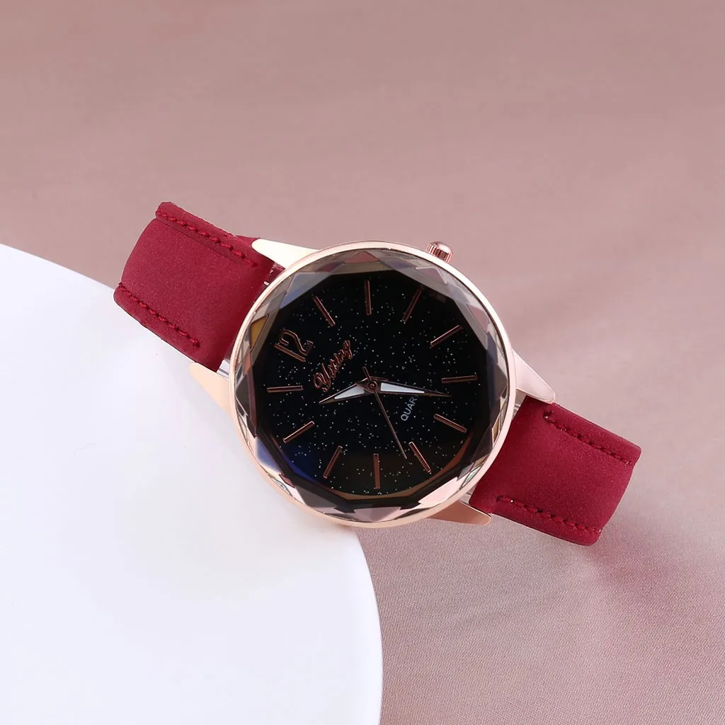 Топ Мода звездное небо циферблат женские часы простой сплав кожа кварцевые