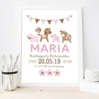 Розовый малыш рождения Пользовательские Плакат для детской в мультипликационном стиле с принтом (животные) из плотной ткани, Декоративная Настенная картина без рамки Nordic дети девушка Спальня декорацией