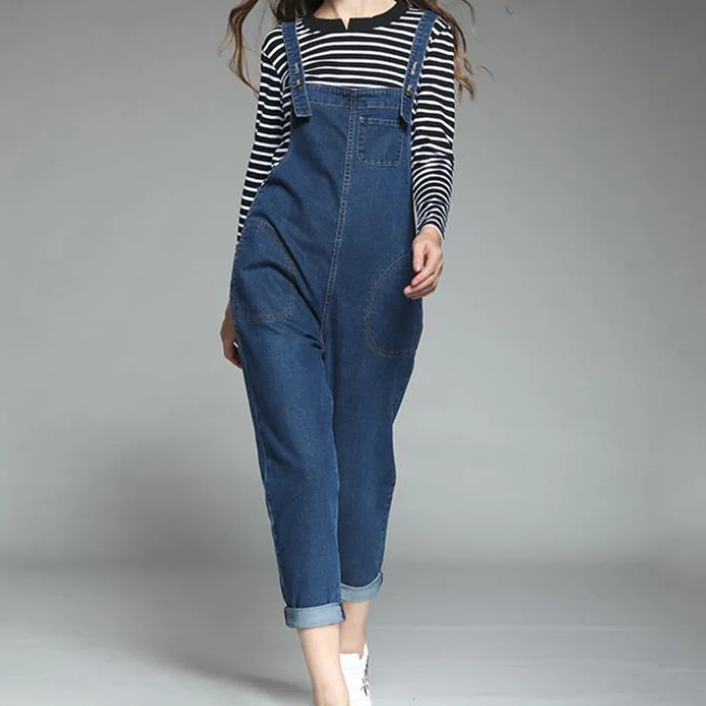Синий джинсовый комбинезон для женщин комбинезоны плюс размера женская одежда s