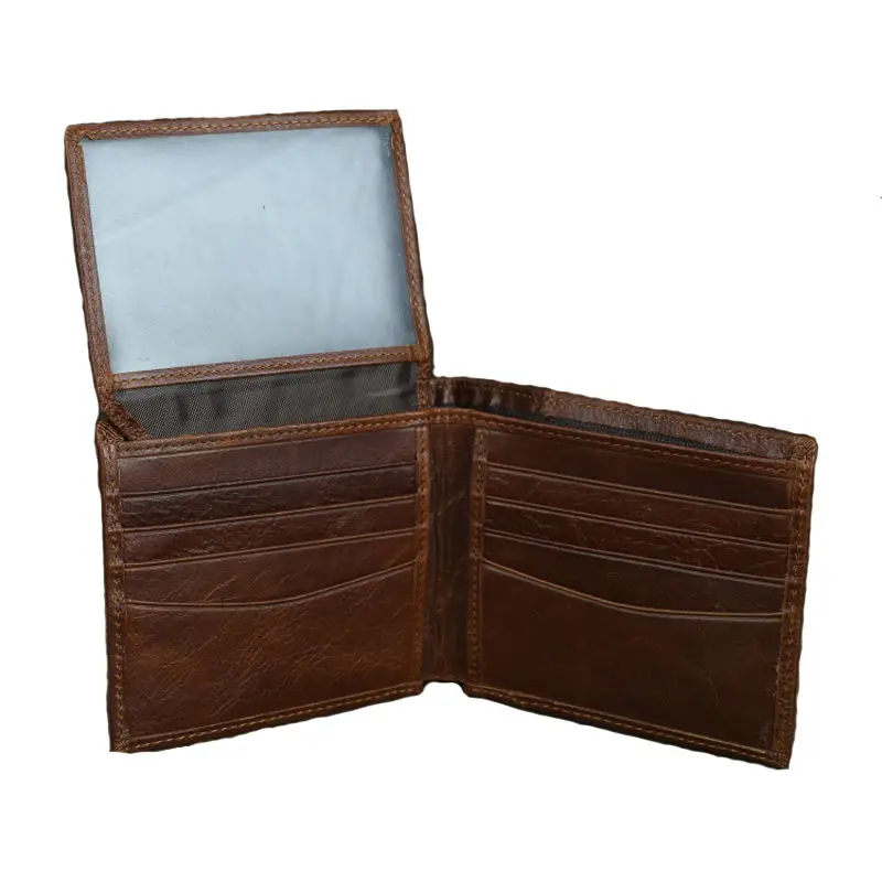 Handmade Leather Wallets For Man High Quality Vintage Male Short Wallet Oil Cow Leather ID Name Card Holder Driver License Cover