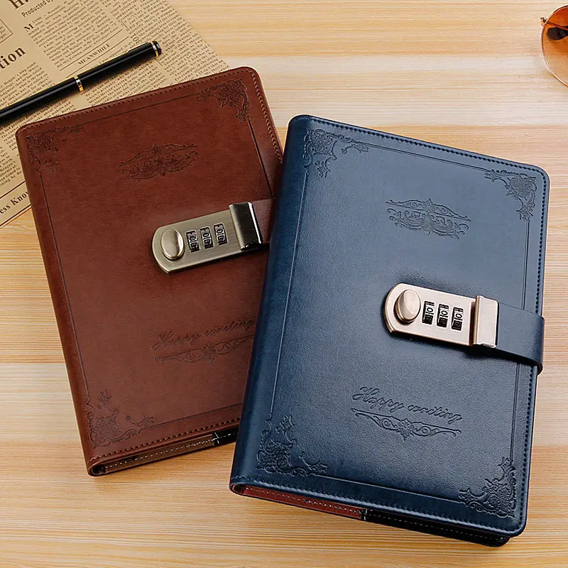 

A5 Retro Lockable Codebook European Diary Thickened Manual Ledger Student Bookkeeping Confidential Notepad