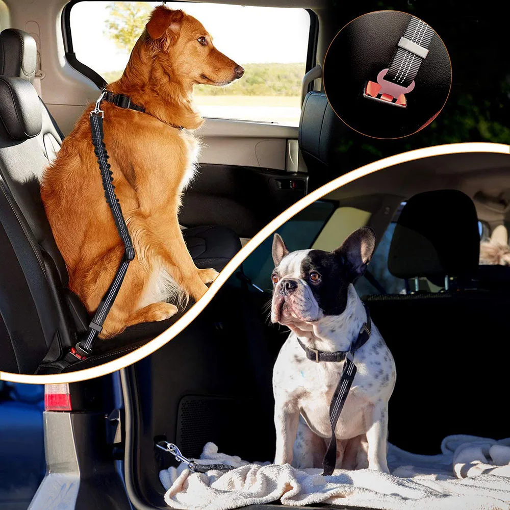 

2pcs Anti-shock Dog Seat Belt Car Seat Belt Reflective Elastic Dog Harness Vehicle Pet Lead Supplies Clip Belt Car Leash Safety