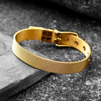 hot stainless steel gold metal mesh adjustable buckle steel color bracelet bracelet strap adjustable bracelet for men and women