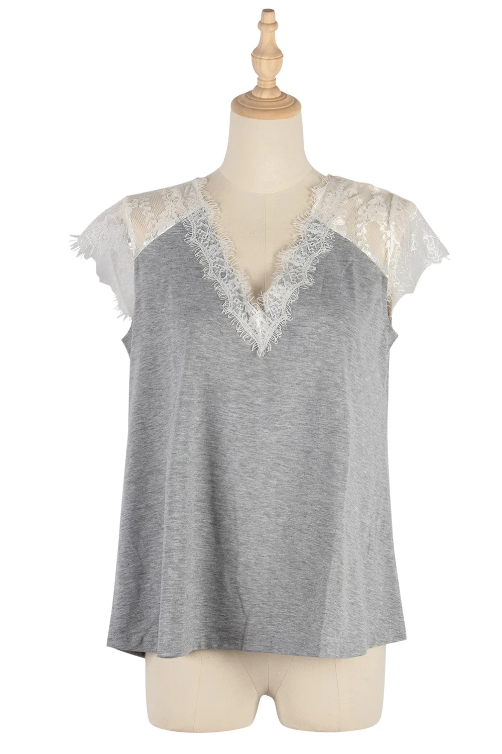 Женская Повседневная кружевная Лоскутная Однотонная футболка пляжная