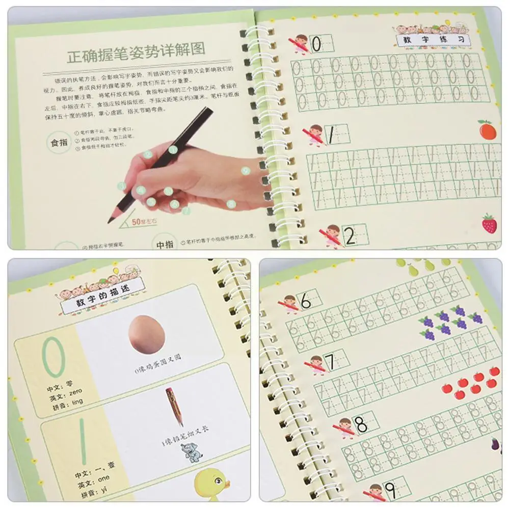 

3D Copybook Reusable Children For Calligraphy Numbers Learning Books Practice 0-10 Writing Handwriting Toys Math For Childr T8Y0