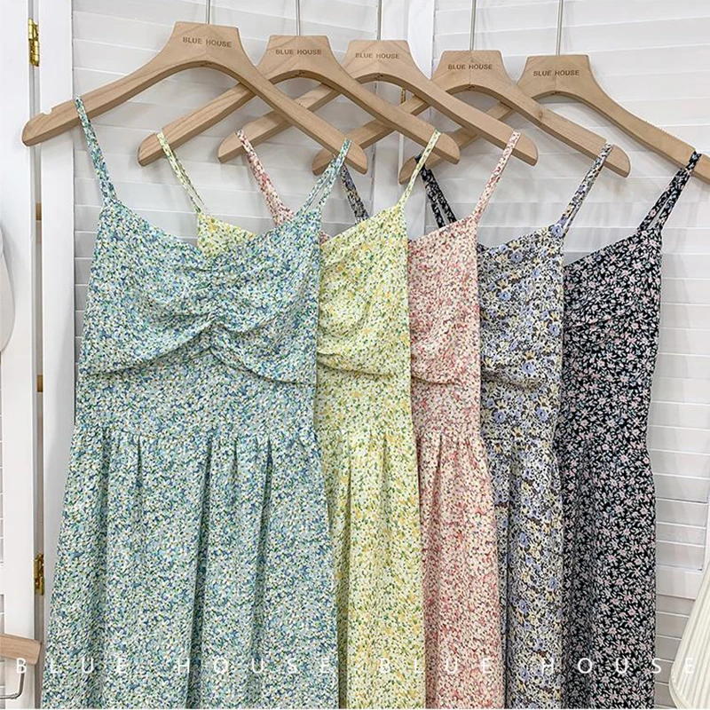 Платье JuneRain женское шифоновое на бретелях-спагетти модное Плиссированное