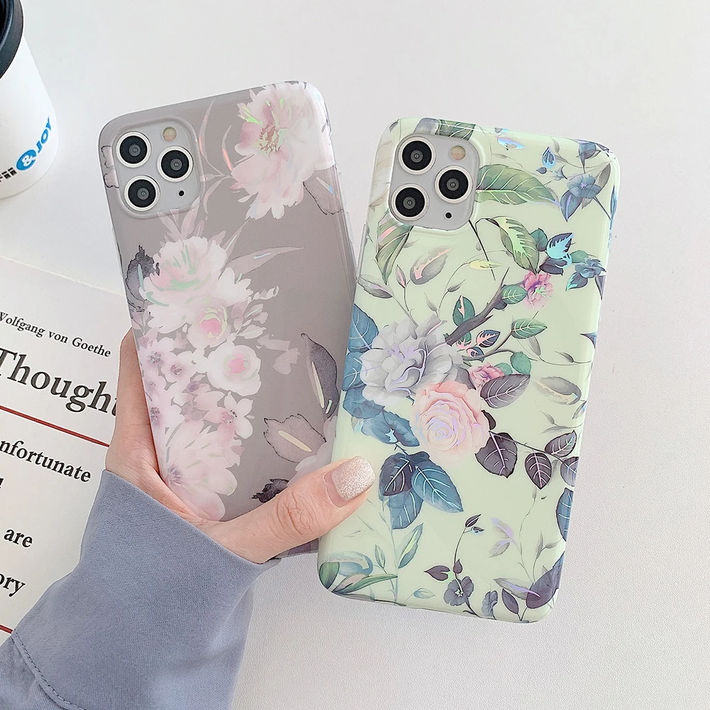 LOVECOM Laser Retro Flower Leaf Phone Case For iPhone 12 Mini Pro 11 Max XR XS 7 8 Plus Banana Soft Back Cover | Мобильные телефоны