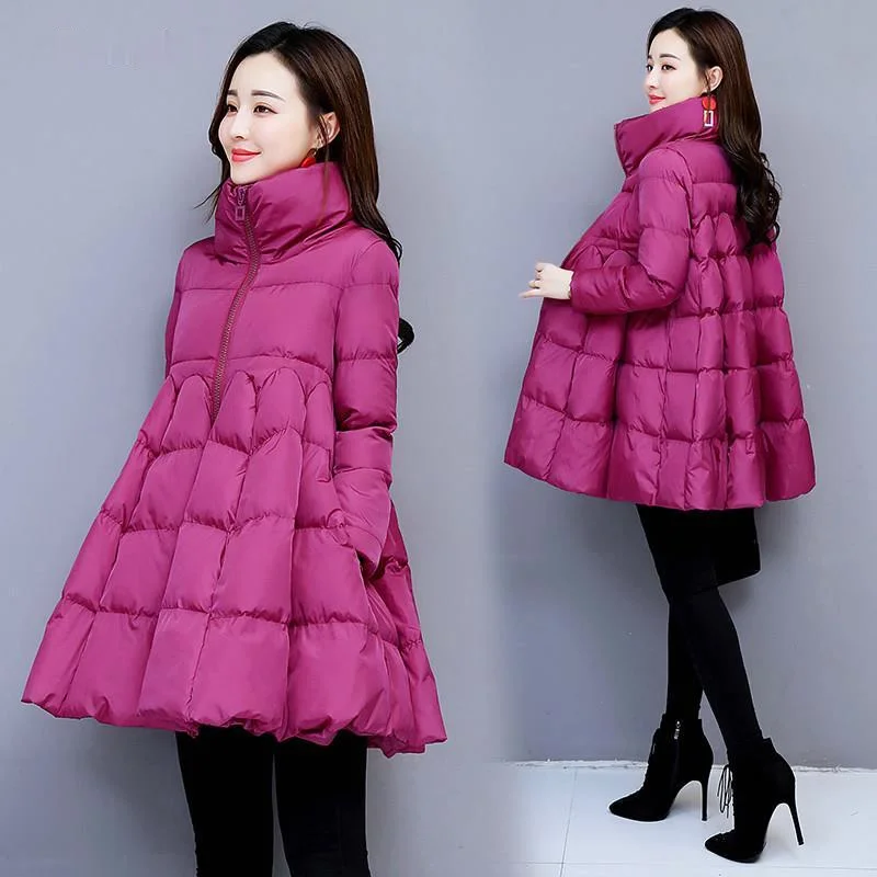 2021 Autumn Women Zipper Cloak Down Cotton Padded Jackets Outerwear Large Size Warm Winter Coats Long Parkas New Jacket Fashion