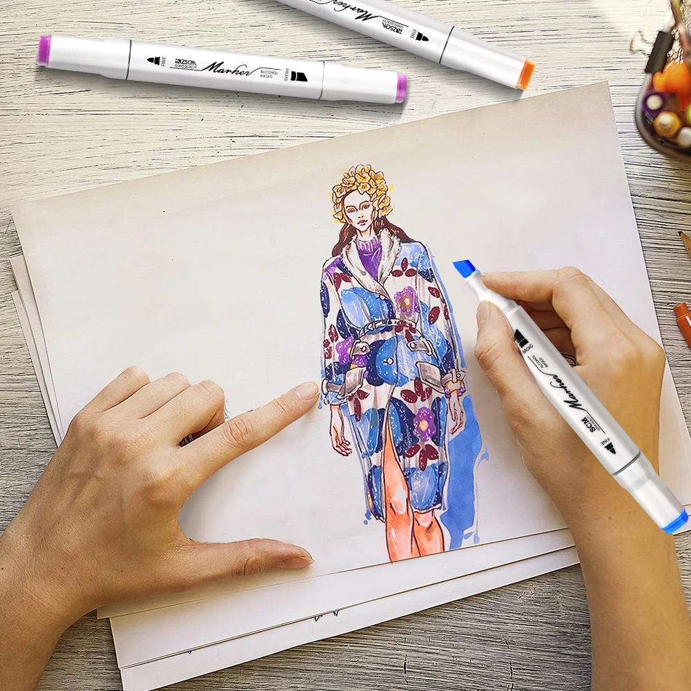 

60/80 Colors Art Markers ZSCM Brush Pen Sketch Alcohol Based Markers Dual Head Manga Drawing Pens Permanent Marker Art Supplies