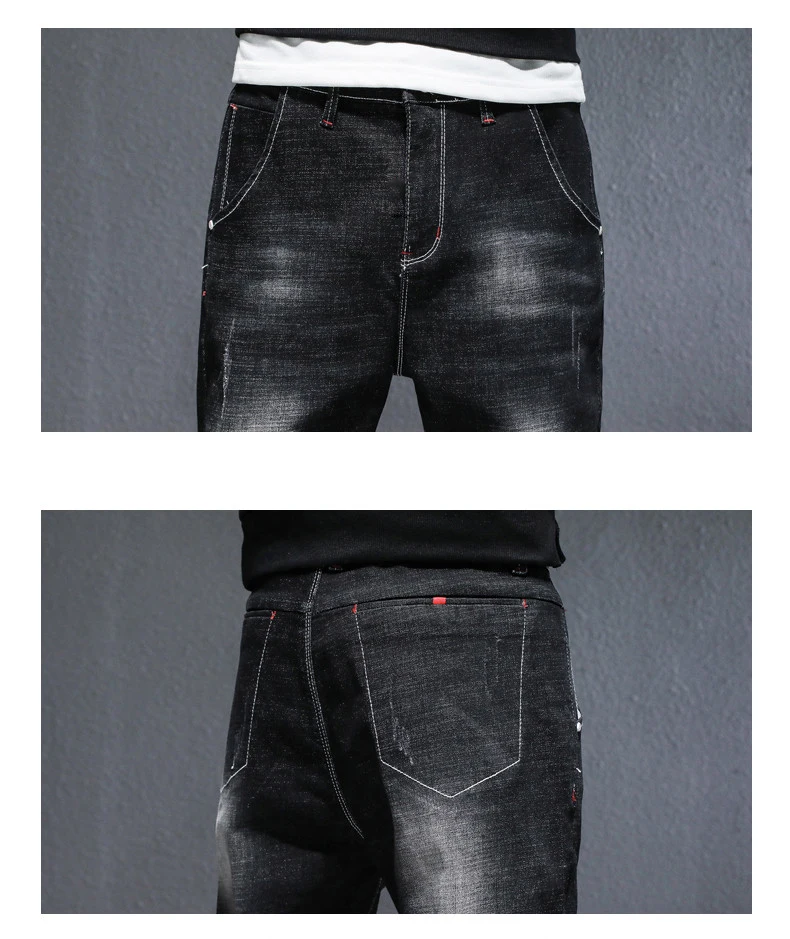 

2020 Autumn Slim Men Clothing Straight High Full Length Black Cotton Men Jeans Pants 34 36