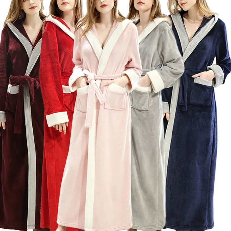 

New Women's Pajamas Beauty Salon Bathrobe Thick Section Autumn And Winter Plus Long Fashion Robes Plus Velvet Robe Flannel
