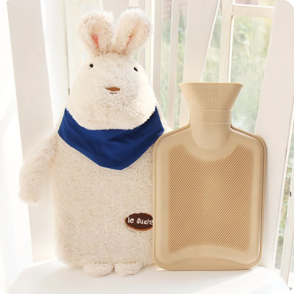 

Winter Cartoon Rabbit Hot Water Bottle Plush Stress Pain Relief Therapy Hot Water Bag With Knitted Soft Cozy Cover Hand Warmer