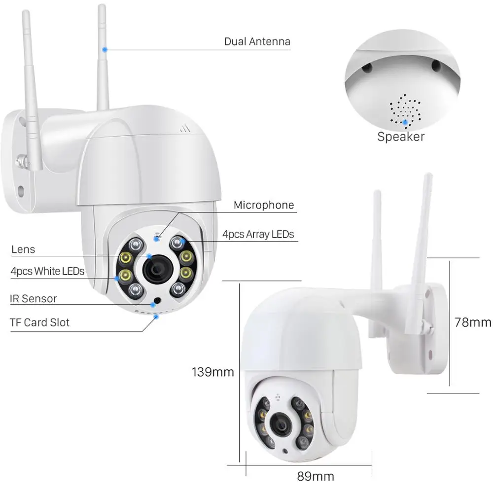

1080P Wifi PTZ Camera H.265 2MP Auto Tracking Speed Dome Outdoor Wireless Camera Two Way Audio Home CCTV Surveillance IP Camera