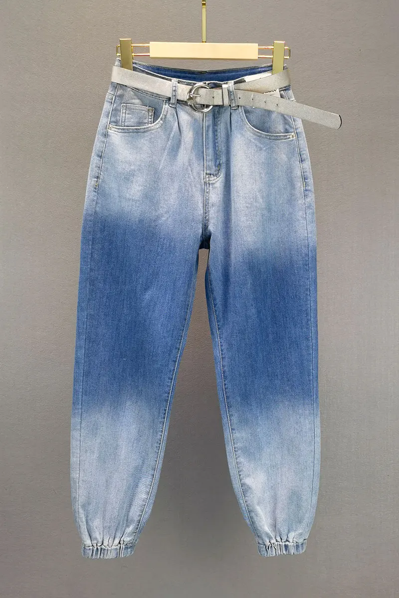 

Women's Cotton Stretch Thin Jeans 2021 Summer New High Waist Loose Slimming Casual Trousers All-Matching Ankle-Tied Harem Pants