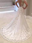 Свадебное платье невесты, с открытой спиной, кружевное, со шлейфом белого цвета и слоновой кости, полной длины, 2021