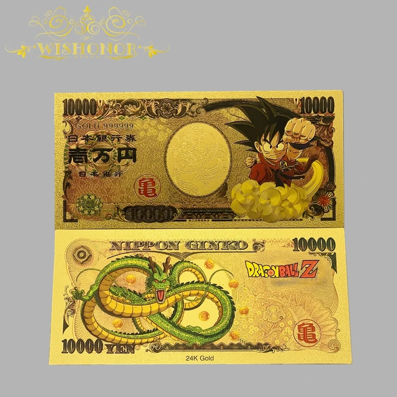 

Лидер продаж 1 шт. Японский дракон мультфильм 10000 иен Золотая пластиковая банкнота для классической коллекции памяти детства