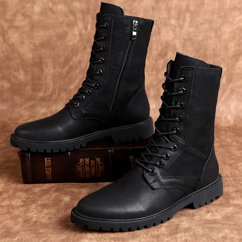 2022 Men's Winter Boots Tactical Military Genuine Leather Big Size 36-50 Shoes Man Work Plush Waterproof Snow Army Boots For Men