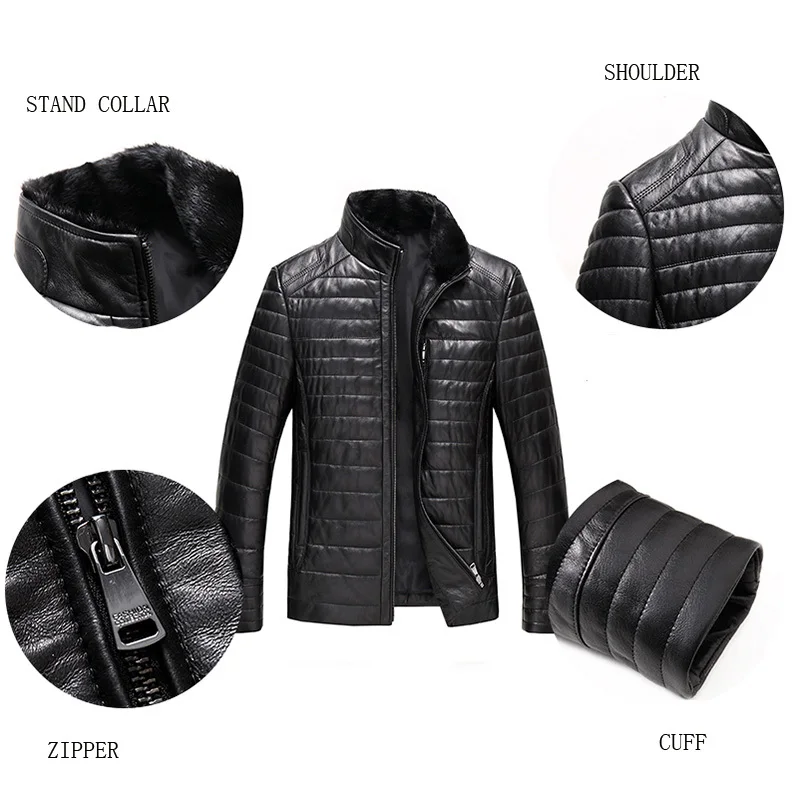 Мужская куртка из 100% натуральной кожи зимняя овчины большого размера мужская