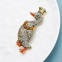 wulibaby vintage wear crown duck brooches for women designer cartoon rhinestone modern duck animal party brooch pin gifts