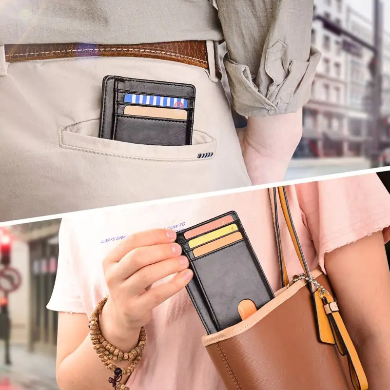 

Slim RFID Blocking Leather Wallet Minimalist Credit Card Money Purse Holder Unisex Fashion Bag Holds up to 12 Cards and J60D