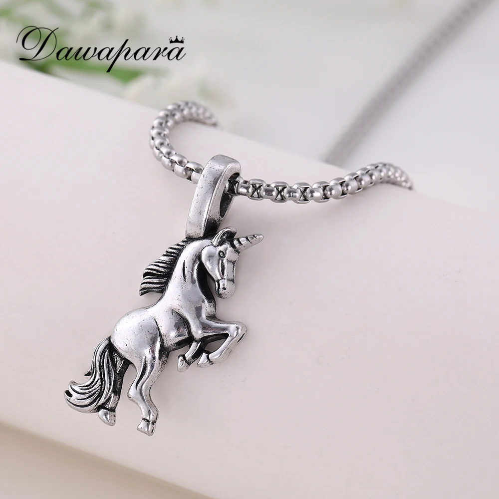 Мужское ожерелье из нержавеющей стали с серебряным покрытием в виде единорога