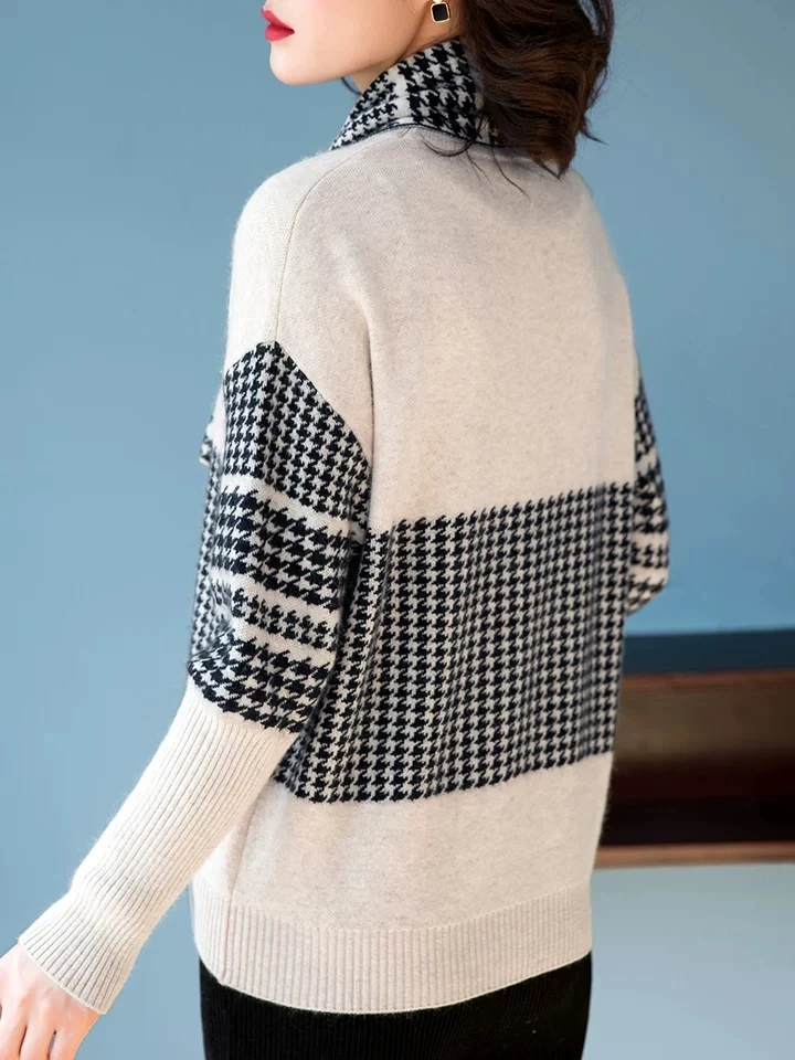 Осенний лоскутный клетчатый свитер с шарфом женские джемперы вязаные пуловеры |