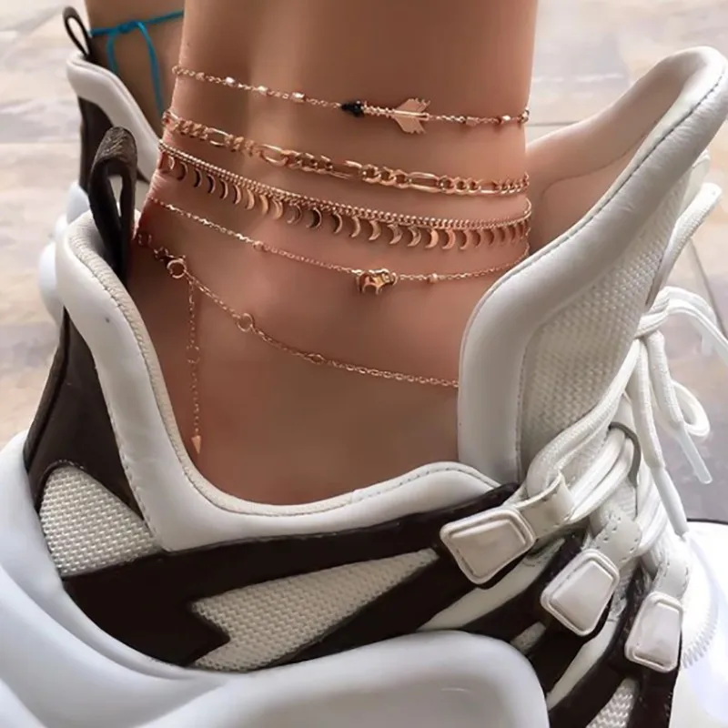 Tocona многослойный изящный Золотой ножной браслет в стиле бохо слон луна на ногу