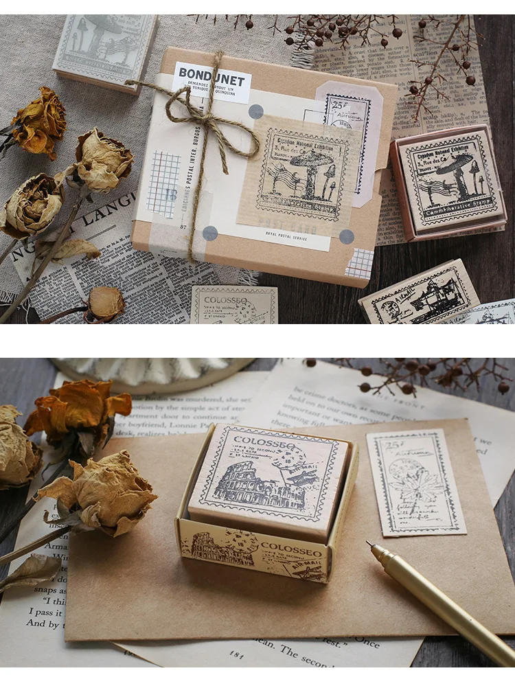 Ретро штамп серии деревянный Декор резиновые штампы для stationery канцелярские DIY ремесло грибы цветы Стандартная печать