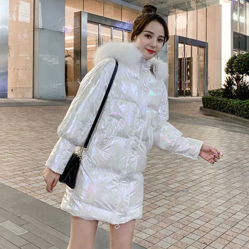 Winter Women Coats Fur Collar Windproof Bright Diamond Long Thick Warm Zipper Parkas 2021 Jacket Hooded Streetwear MY295 | Женская