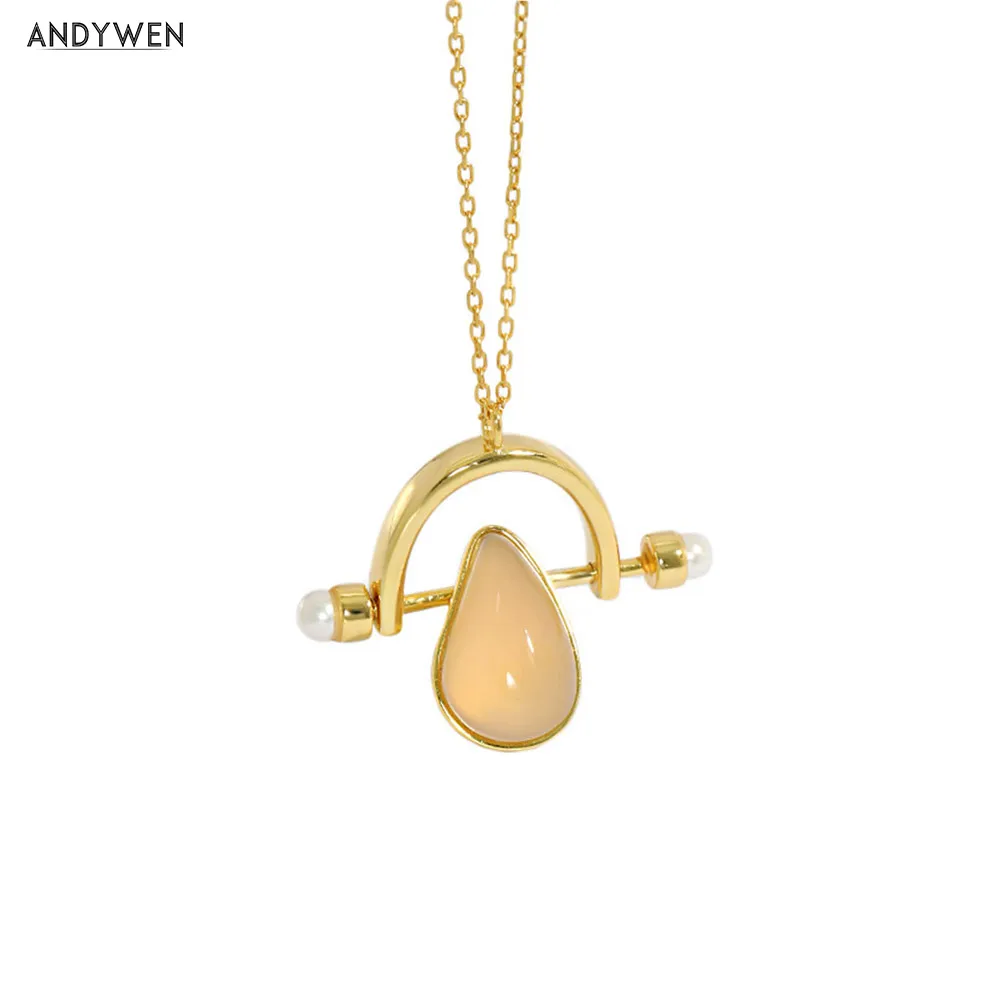 

Женский кулон овальной формы ANDYWEN, ожерелье из стерлингового серебра 925 пробы, регулируемая цепочка, ювелирное изделие с кристаллами в стиле...