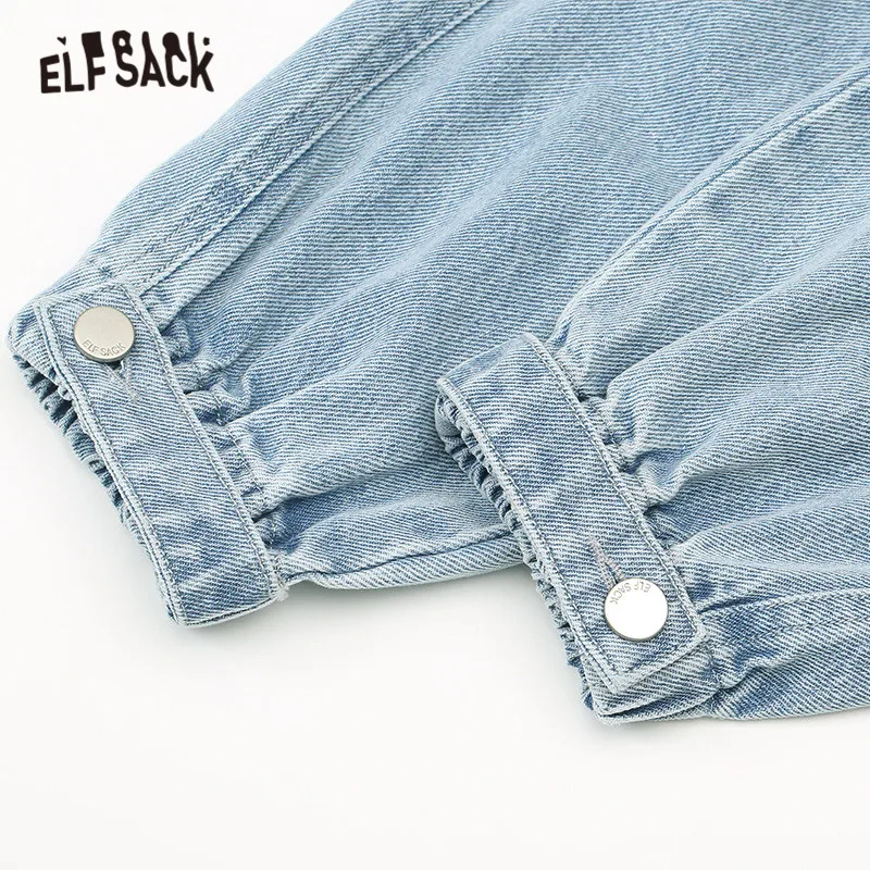 ELFSACK синие одноцветные вымытые прямые повседневные шаровары женские 2019 Осенние