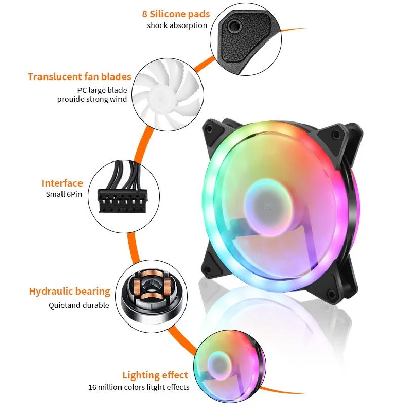 Вентилятор ходовой части Aurora RGB 12 см бесшумный вентилятор для настольного