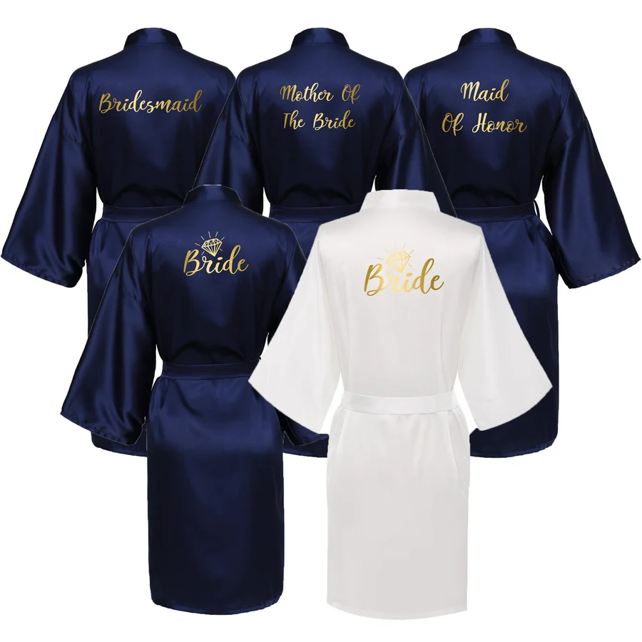 Платье для свадьбы owiner женское темно синее золотое сатиновое шелковое|Халаты| |