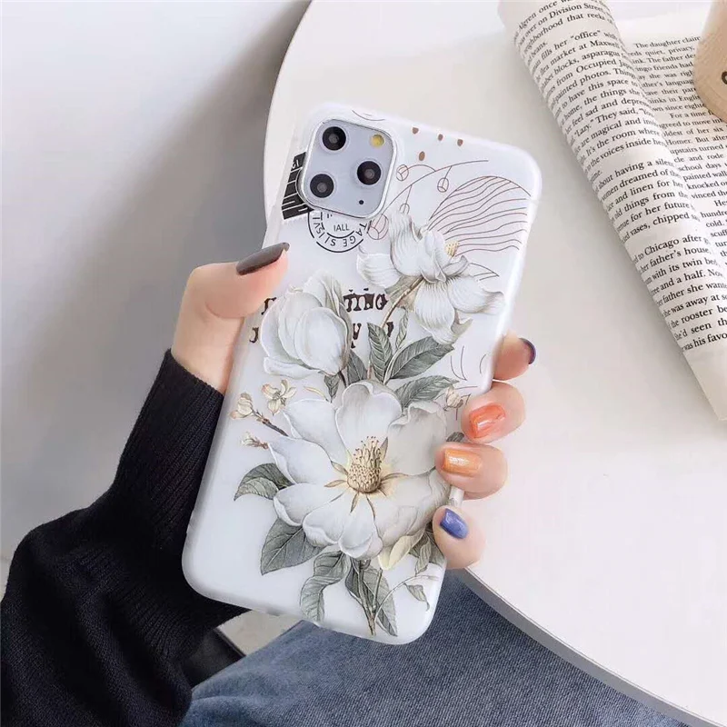 Роскошный чехол для телефона с 3D цветами iphone 11 pro max мягкий из ТПУ 5 s 5s SE 6 7 8 Plus XR XS Max