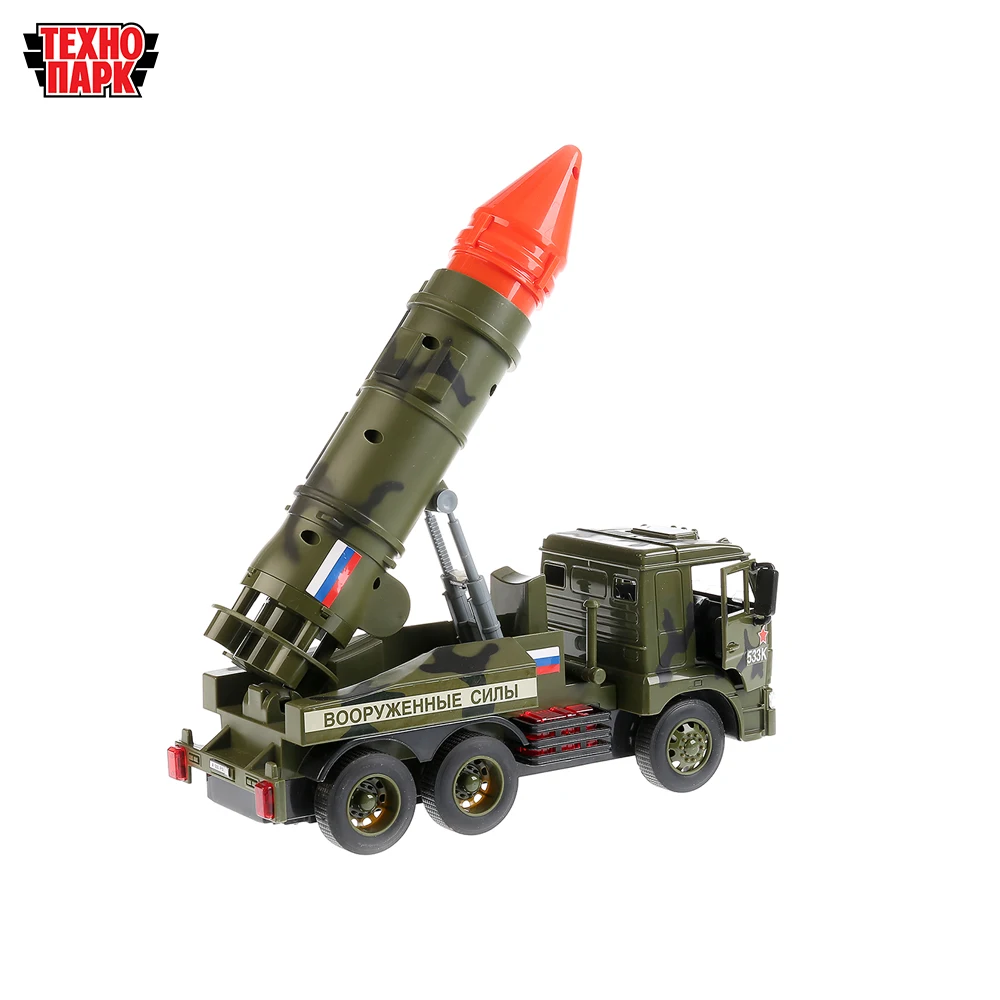 Машина ТЕХНОПАРК КАМАЗ Ракетница 25см пластиковая инерционная открываются двери