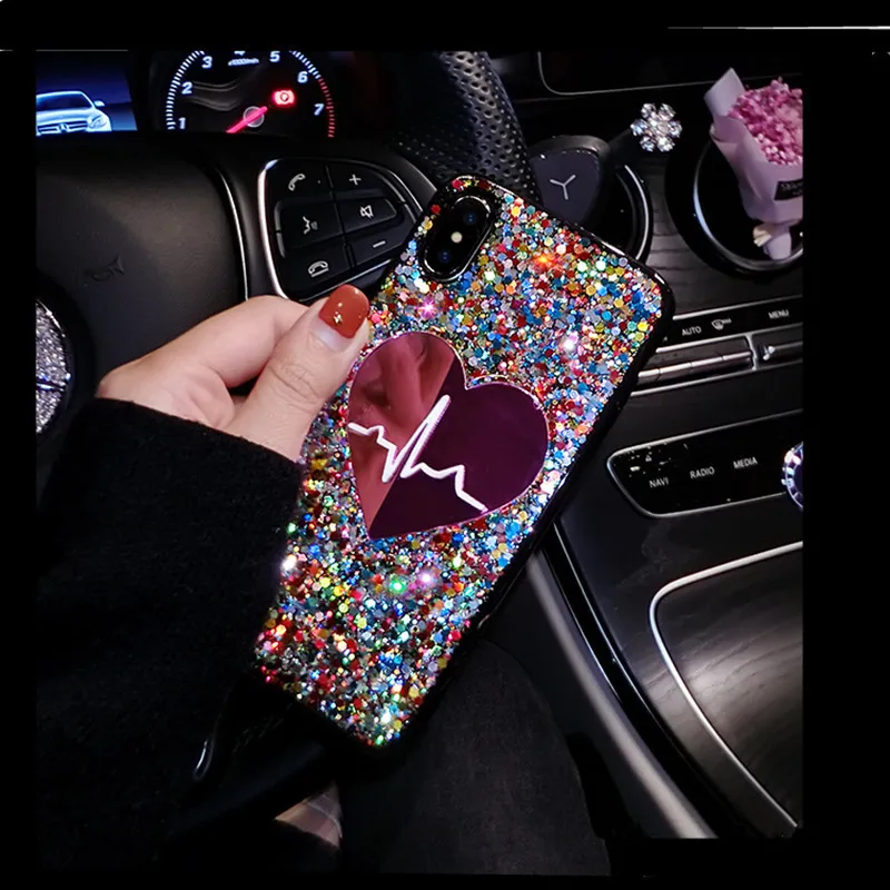 Блестящий чехол для телефона с большим сердцем и блестками iPhone 12 11 Pro Max X XS MAX XR 6 6s 7