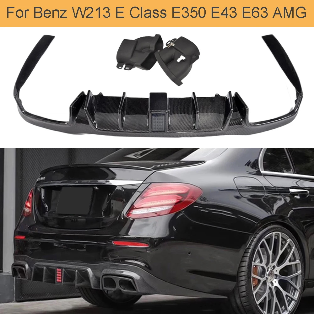Car Rear Bumper Diffuser Lip Spoiler with Exhaust Tips For Mercedes-Benz E Class W213 E350 E43 E63 AMG- Rear Diffuser