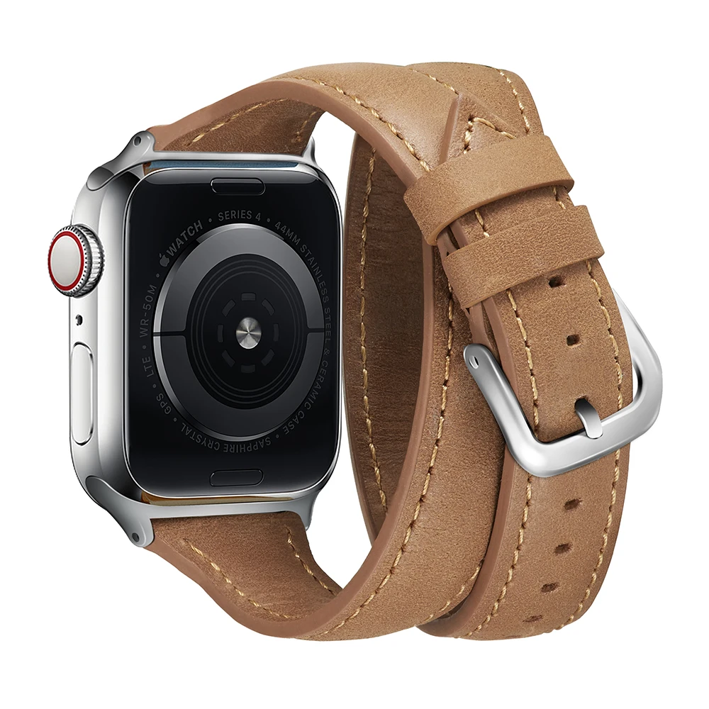 Двойной круглый ремешок для Apple Watch SE Band Series 6 5 4 3 2 тонкий браслет из натуральной