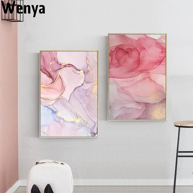 

Nordic Purple Pink Canvas Painting Modern Home Gold Poster And Print Wall Picture For Living Room Abstract Scandinavian Wall Art