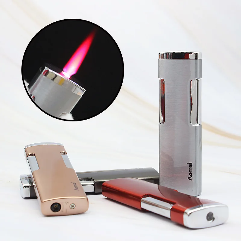 Креативная Бутановая газовая надувная Зажигалка ультра тонкая металлическая