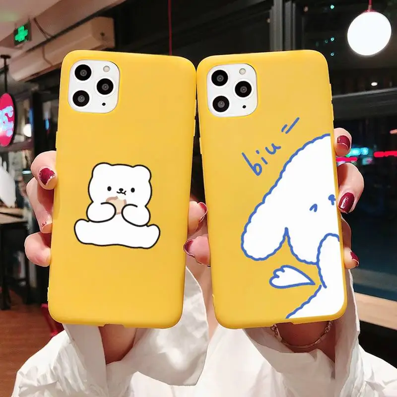 

Cute bunny bear dog stick figure Phone Case Yellow Candy Color for iPhone 11 12 mini pro XS MAX 8 7 6 6S Plus X SE 2020 XR